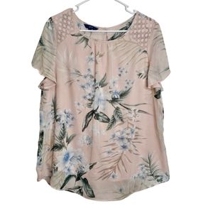 Apt. 9  Short Sleeve Flowy Floral Pink Blouse Double Lined Size XL